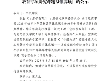 关于2025年铸牢中华民族共同体意识宣传教育专项研究课题拟推荐项目的公示